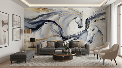 Elegant White Horses Wall Art Mural