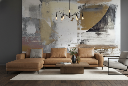 Industrial Abstract Mural Art, Ochre Gold Textured Wall Art