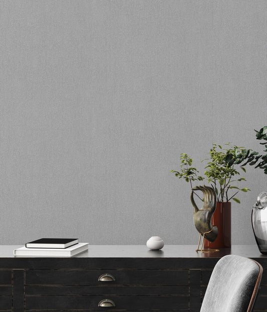 Medium Grey Woven Hessian Fabric Texture Wallpaper