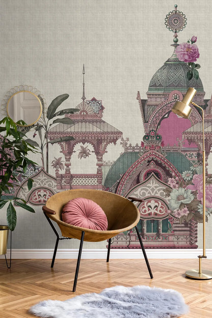 Pink Vintage India Palace Architectural Wall Mural