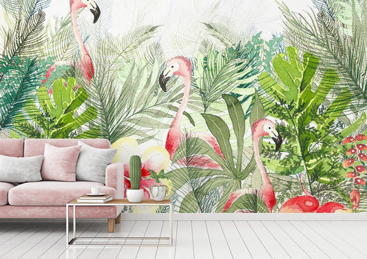 Tropical Flamingo Paradise Wall Mural