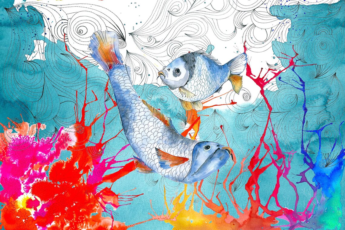 Vibrant Abstract Fish Mural