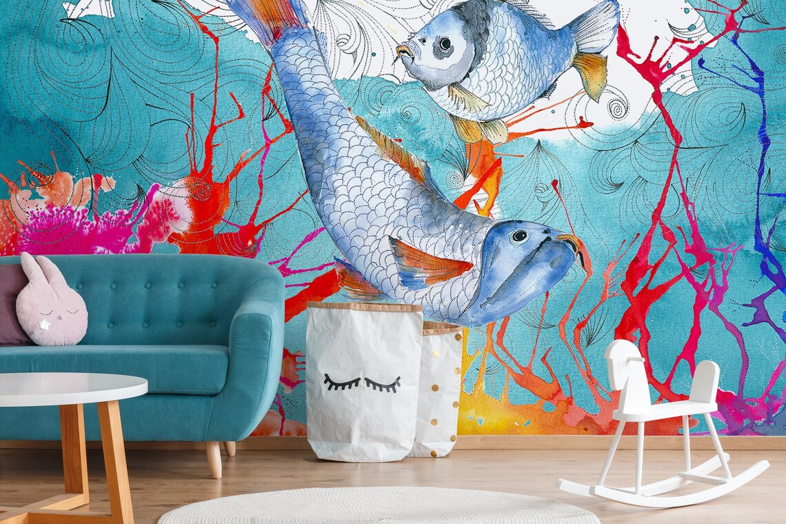 Vibrant Abstract Fish Mural