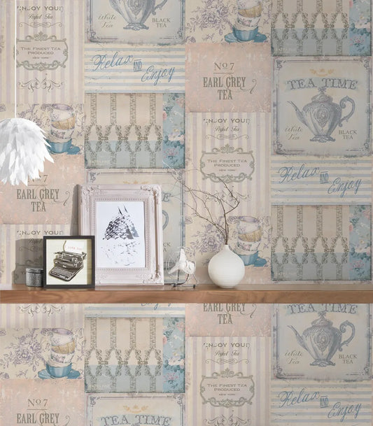 Pastel Vintage Tea Party Collage Wallpaper