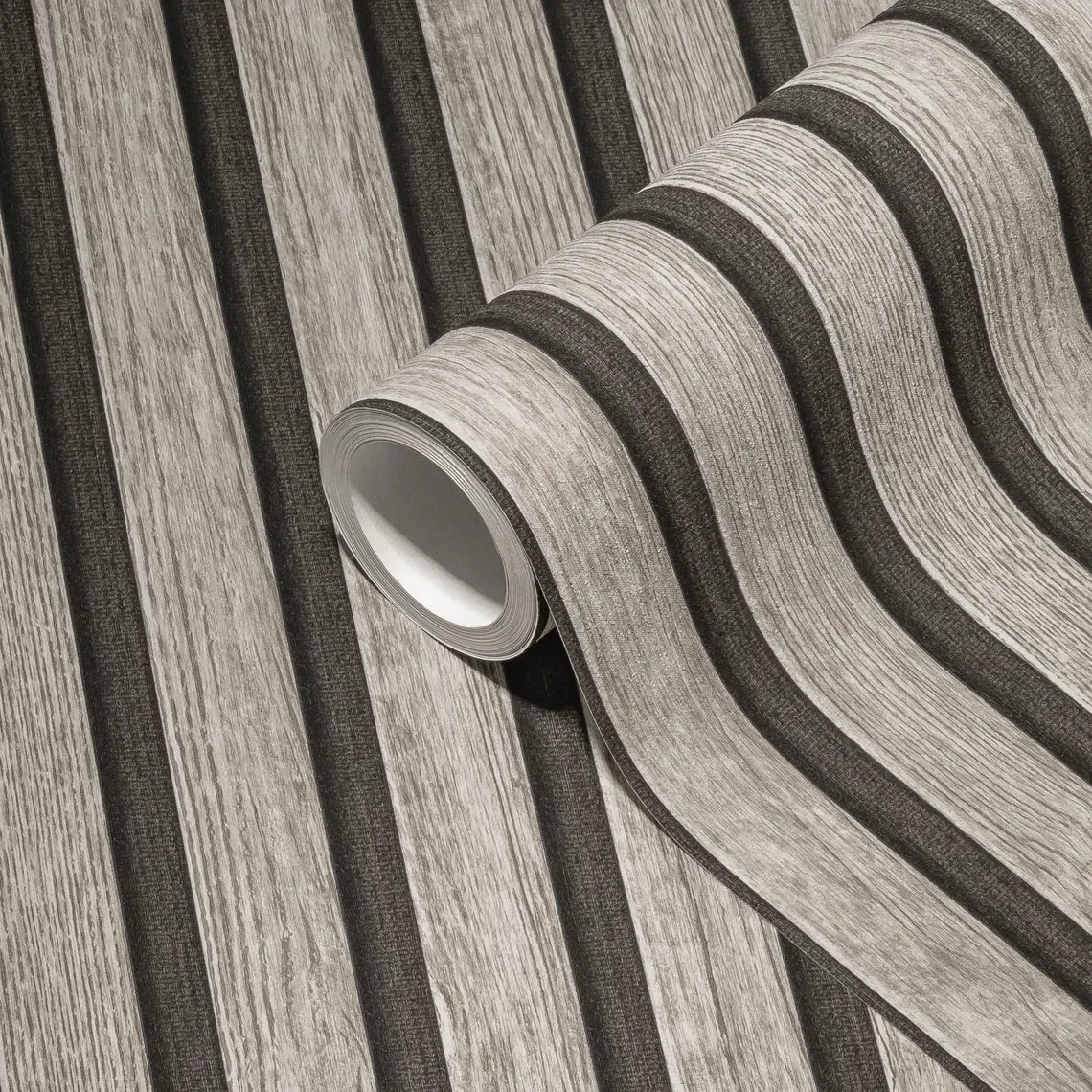 Light Wood & Dark Grey Slat Panel Wallpaper, Vertical Stripe