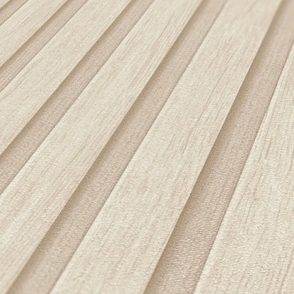 Natural Beige Wood Slat Effect Wallpaper, Embossed Light Stripe