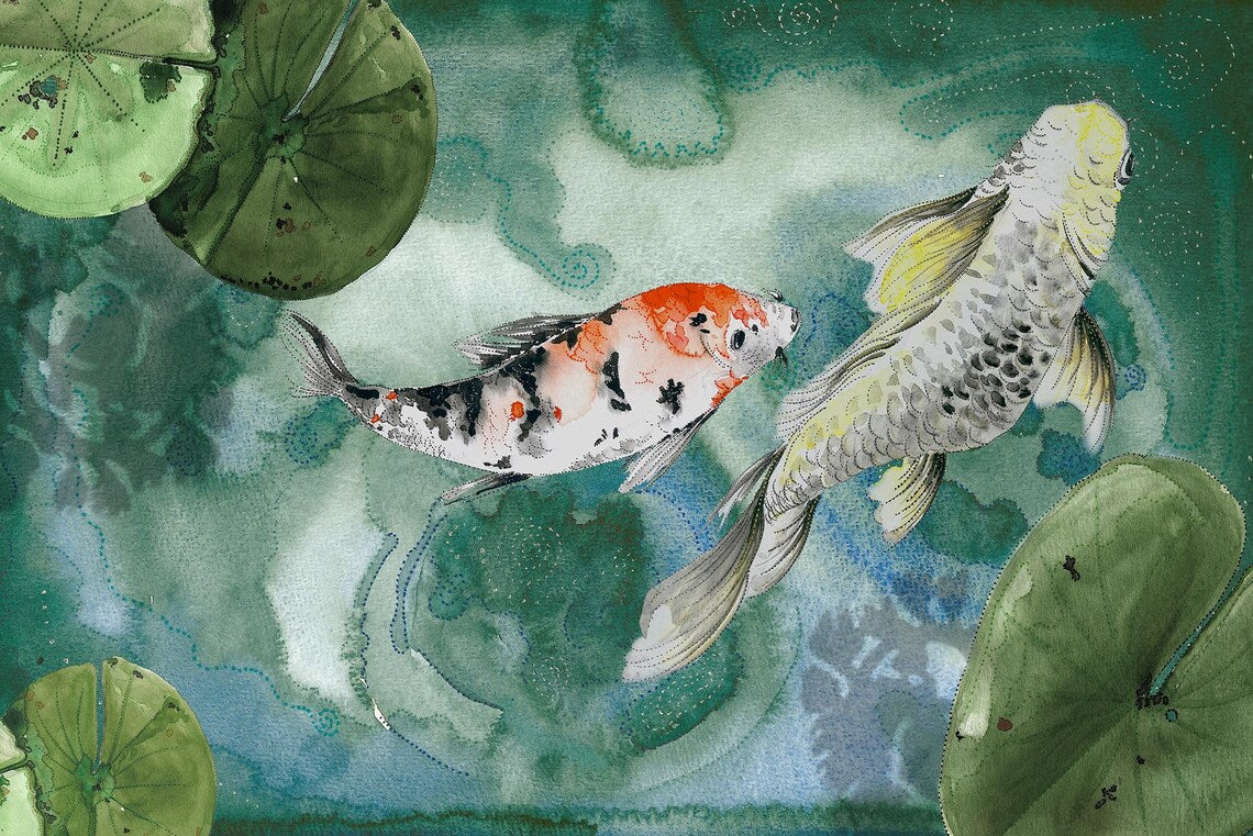 Watercolor Koi Fish Pond Mural