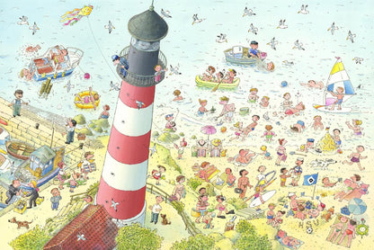 Whimsical Lighthouse Beach Scene Mural