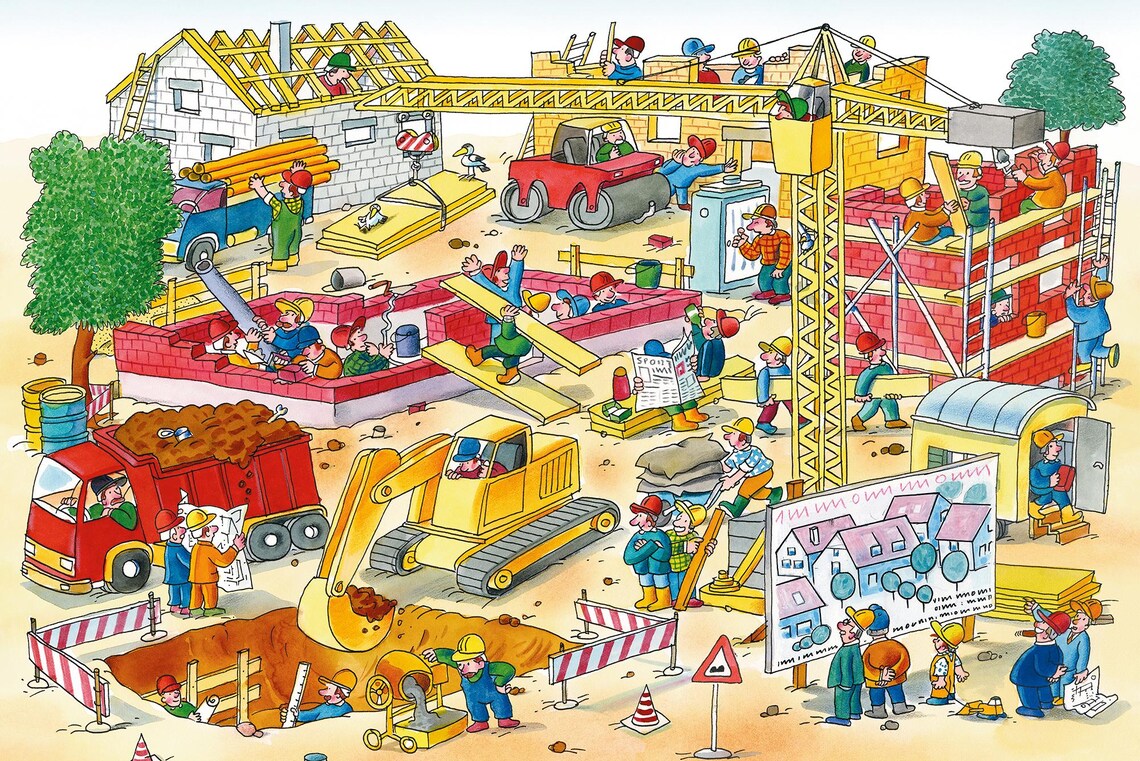 Whimsical Construction Site Mural