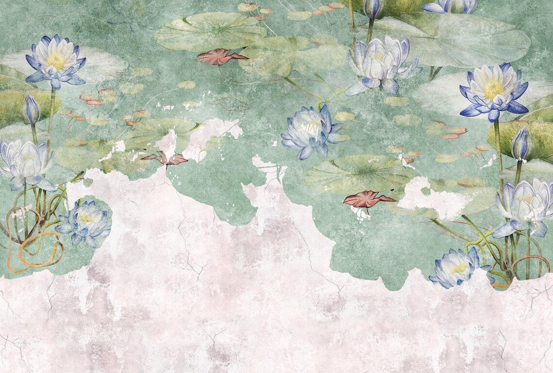 Distressed Water Lily Pond Mural