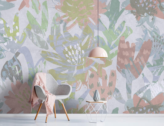 Muted Abstract Floral Brushstroke Mural