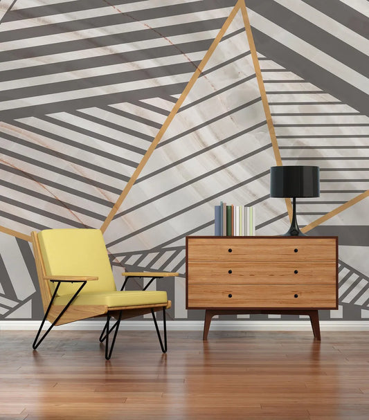 Brown and Gold Geometric Abstract Wall Mural for Modern Interiors