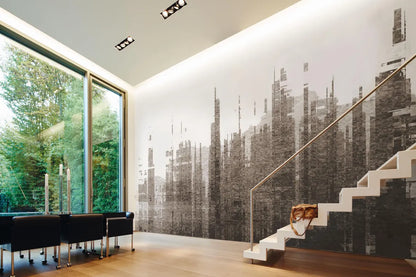 Cityscape Abstract Wall Mural, Urban Architecture Art, Modern City Skyline