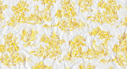 Yellow Toile de Jouy Mural, Distressed French Country Wall Art