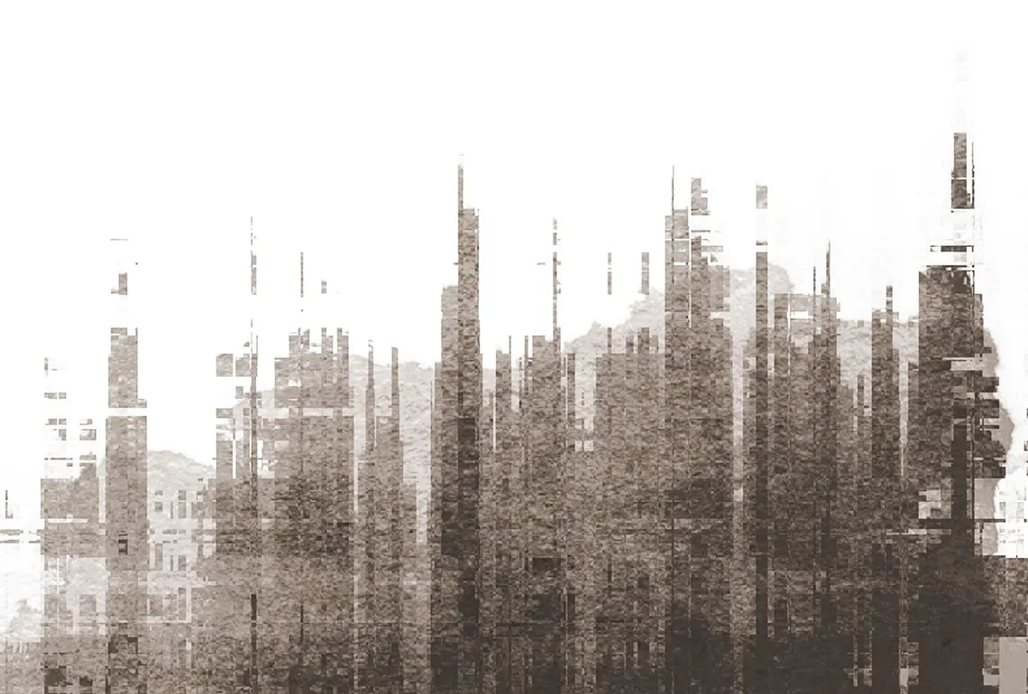 Cityscape Abstract Wall Mural, Urban Architecture Art, Modern City Skyline