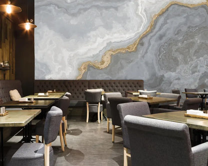 Grey & Gold Agate Stone Mural, Modern Wall Art, Mineral-Inspired Wall Mural