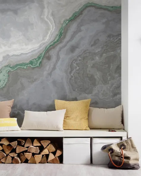 Green Marble Vein Mural, Abstract Onyx Stone, Modern Wall Art