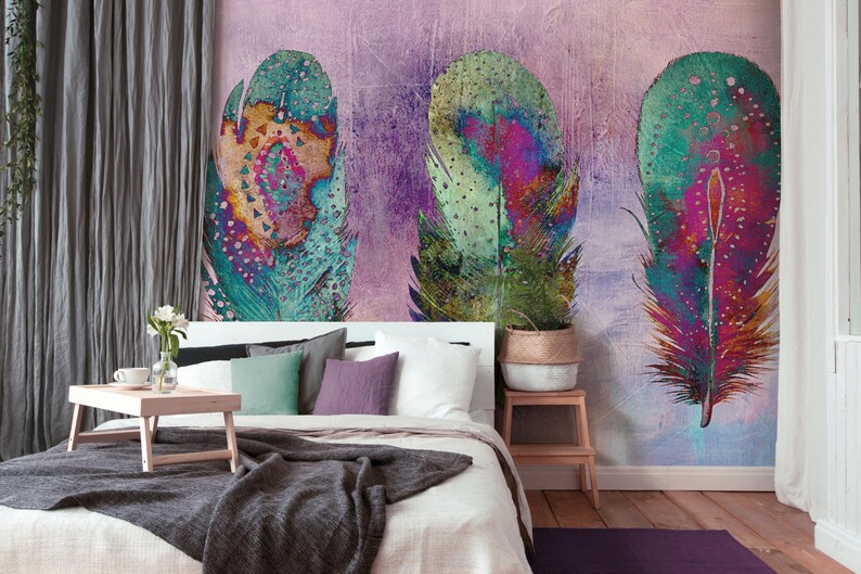Vibrant Feather Art Mural