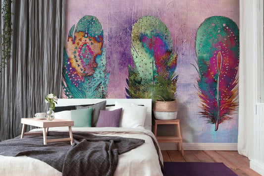 Vibrant Feather Art Mural