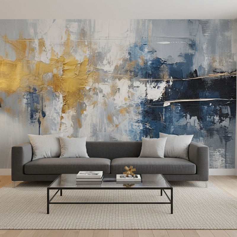 Golden Tides, Abstract Indigo and Ochre