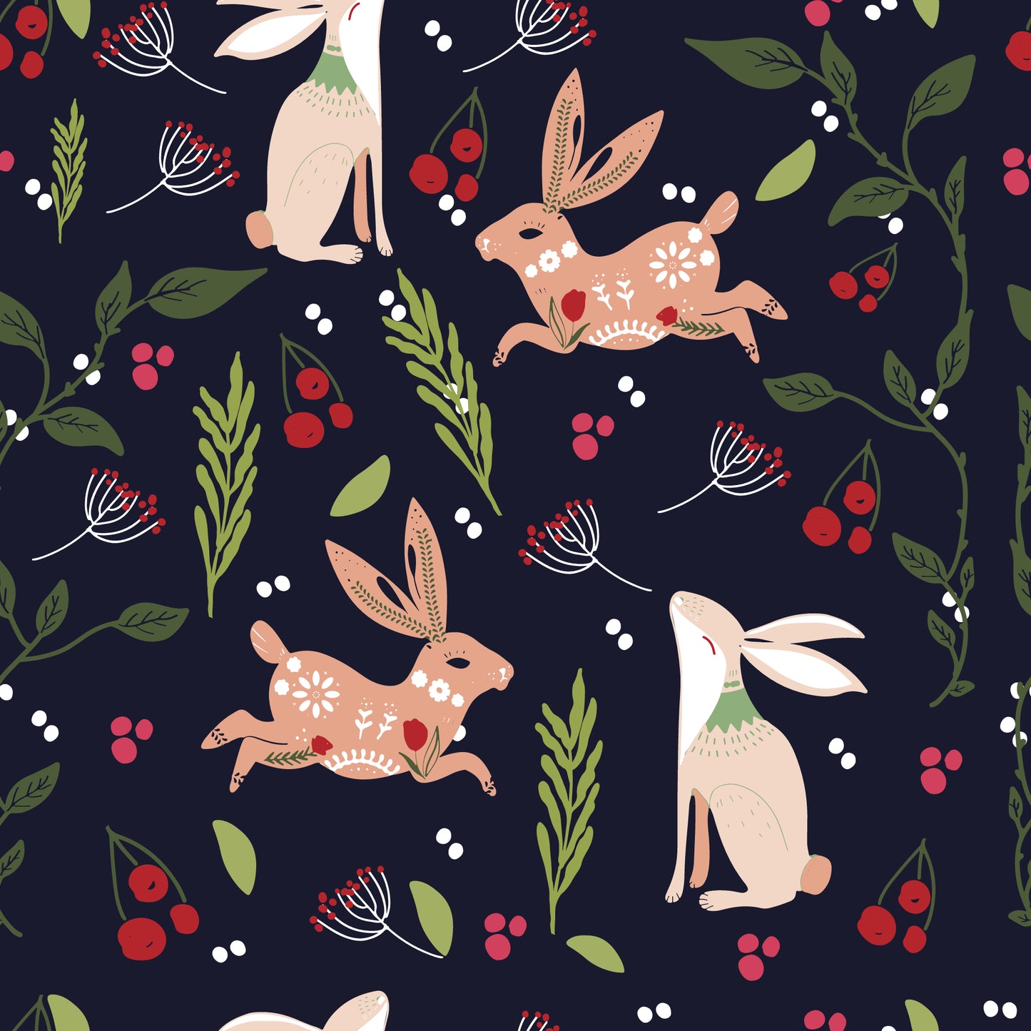 Whimsical Rabbit Wallpaper, Dark Floral Forest Design for Cozy Spaces