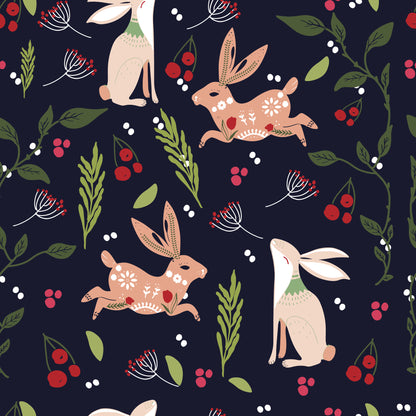 Whimsical Rabbit Wallpaper, Dark Floral Forest Design for Cozy Spaces