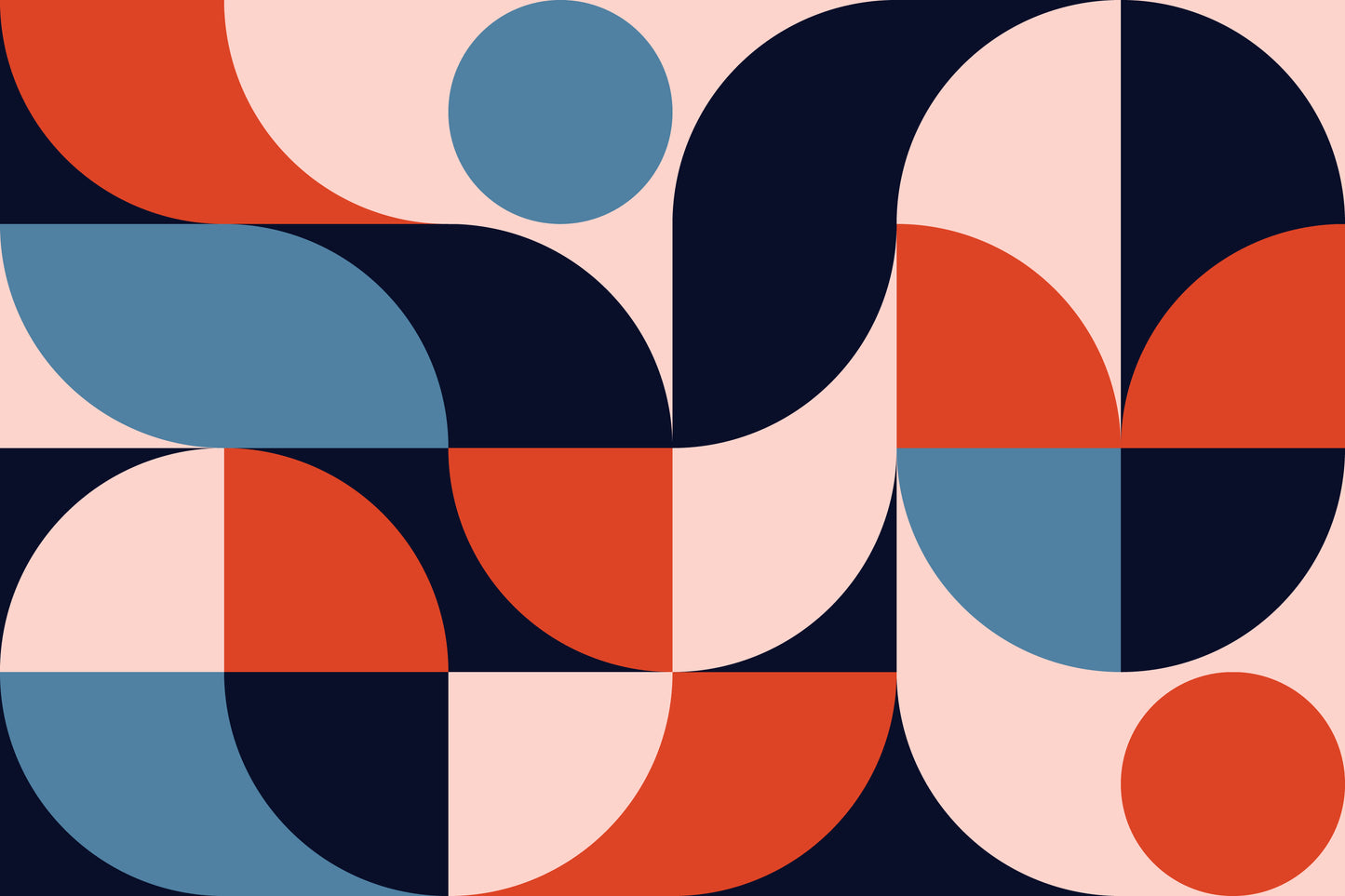 Modern Rhythm Mural, Abstract Geometry in Navy, Coral & Soft Pastels