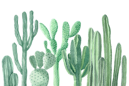 Large Cactus Wall Mural, Watercolor Desert Succulent Decor