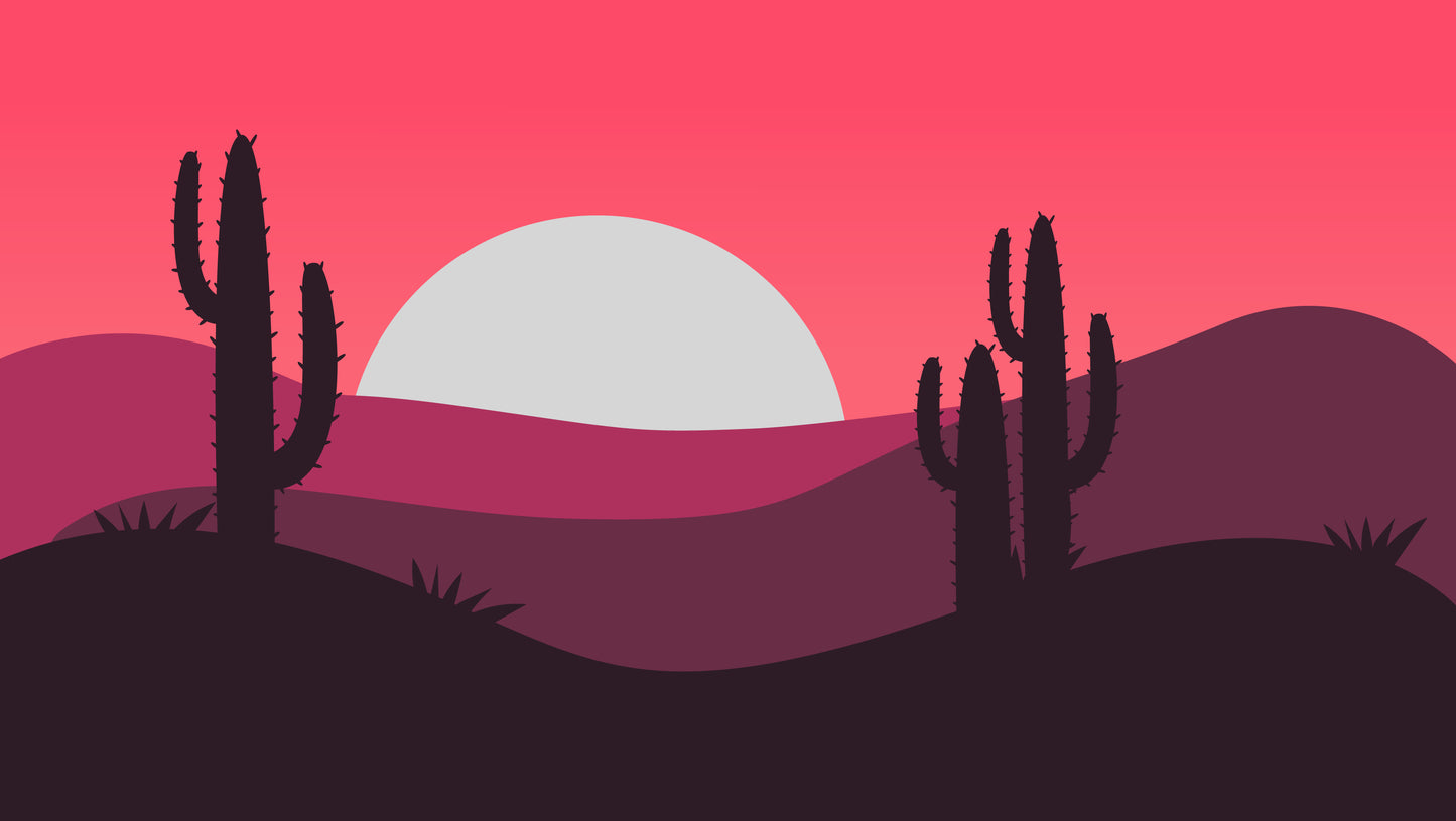 Minimalist Desert Sunset Wall Mural, Boho Saguaro Cactus Art