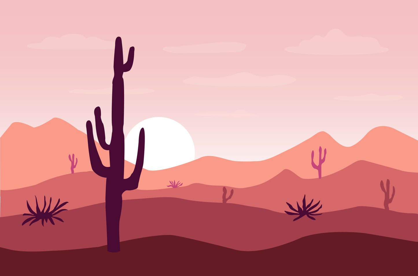 Pink Desert Wall Mural - Boho Sunset Landscape Art