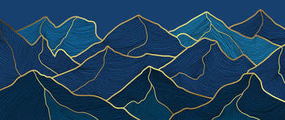 Artistic line drawing of mountains on a blue background