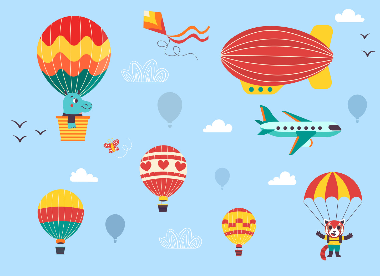 Adventure Awaits Nursery Wall Mural - Hot Air Balloon & Airship Art for Kids Room