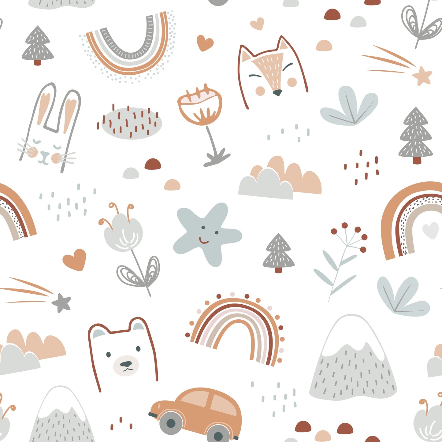 Pastel Rainbow Nursery Wallpaper, Whimsical Forest & Animal Design