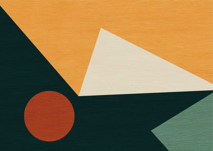 Geometric Harmony Mural, Abstract Shapes in Mustard, Rust & Deep Green
