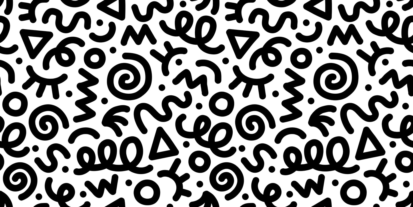 The Playful Memphis: Monochrome Doodle Mural