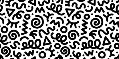 The Playful Memphis: Monochrome Doodle Mural