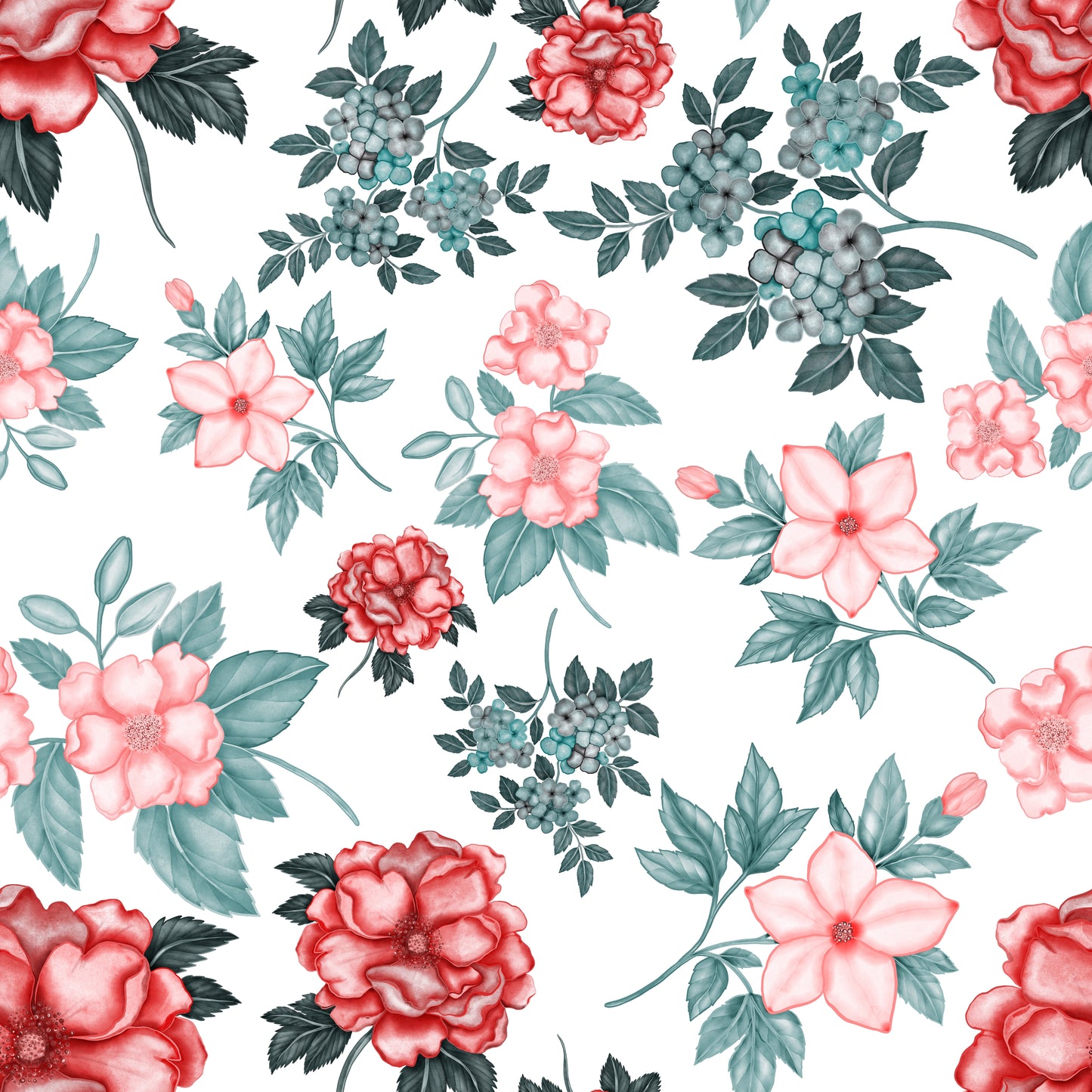 Soft Pink and Mint Green Floral Wallpaper Mural, Spring Bloom Art