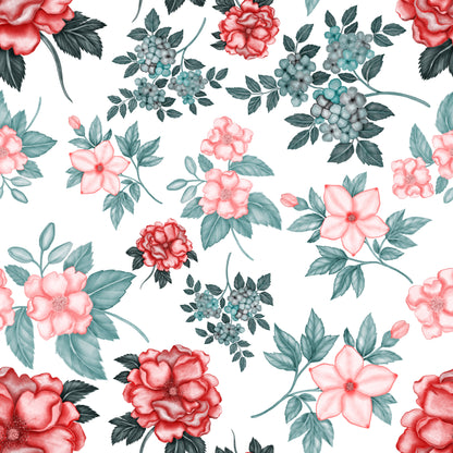 Soft Pink and Mint Green Floral Wallpaper Mural, Spring Bloom Art