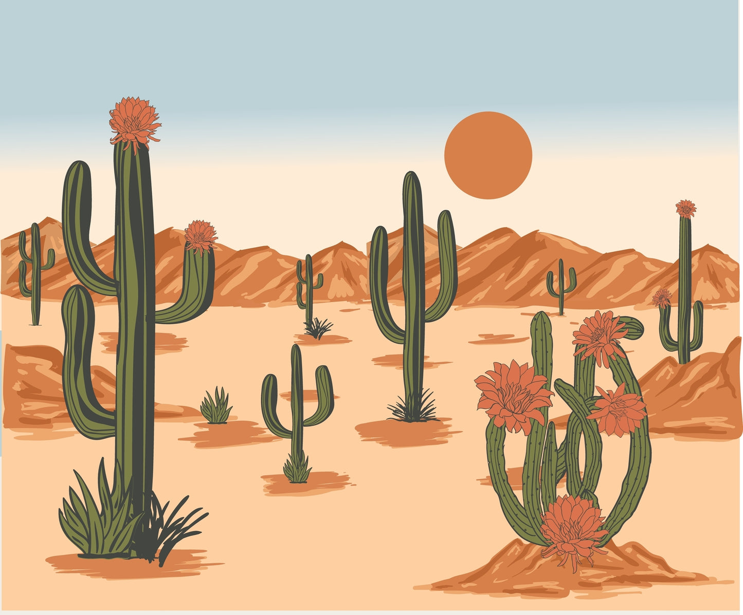 Golden Hour Desert & Cactus Mural