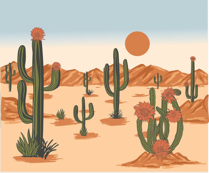 Golden Hour Desert & Cactus Mural