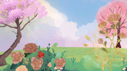 Enchanted Pink Cherry Blossom & Gold Floral Wall Mural