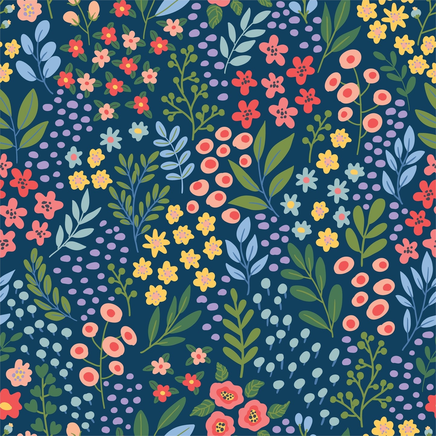 Colorful floral pattern on a dark blue background