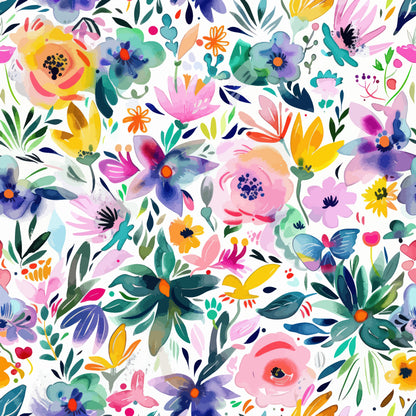 The Vibrant Meadow | Seamless Watercolor Wall Mural