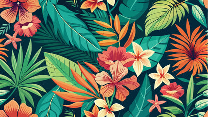 Vibrant Tropical Wall Mural, Jungle Flower Large Art
