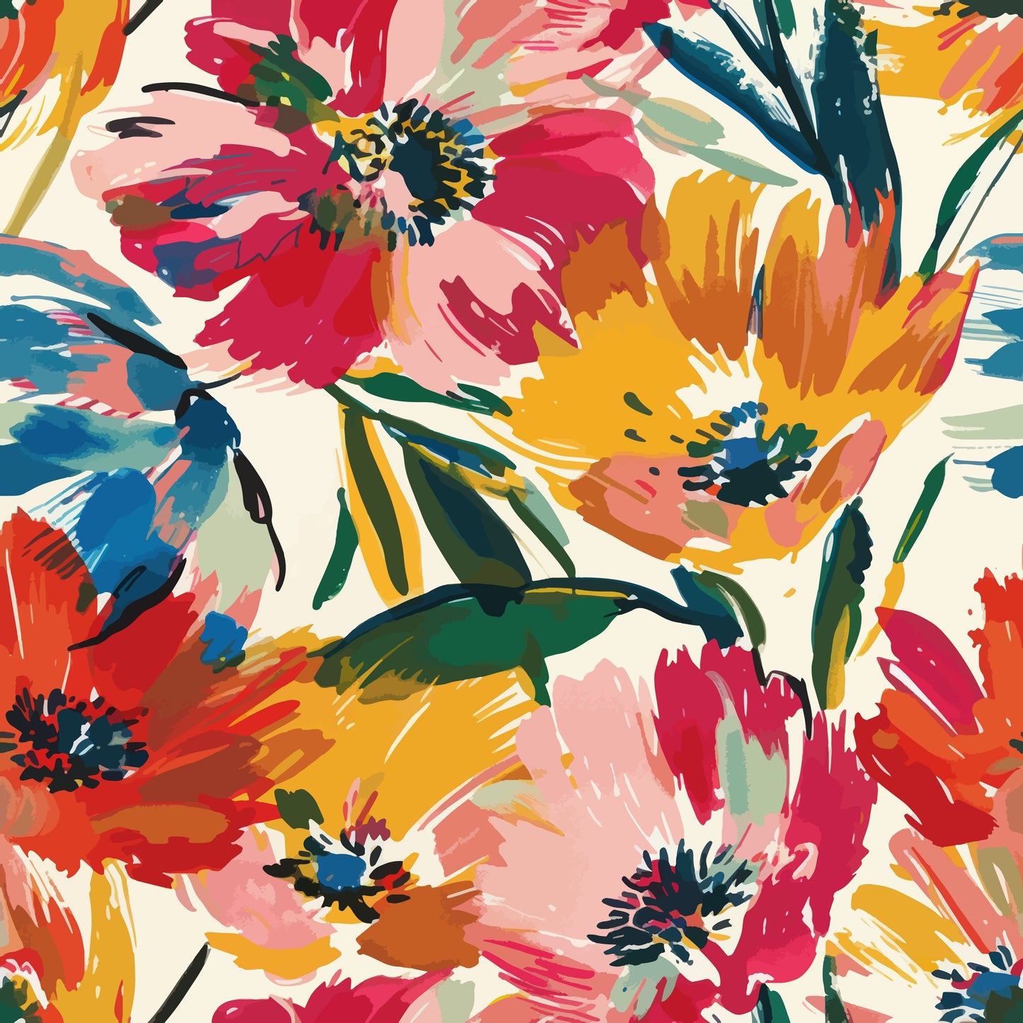 Abstract Poppy Floral Wall Mural