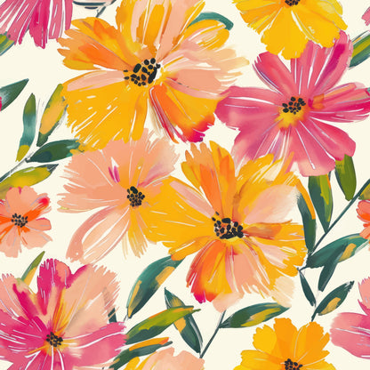 Vibrant Watercolor Floral Wall Mural - Bold Sunshine Blooms