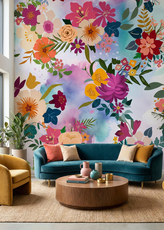 Whimsical Meadow Watercolor Mural