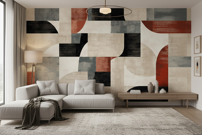Abstract Geometric Wall Mural - Modern Minimalist Art Decor for Living Room