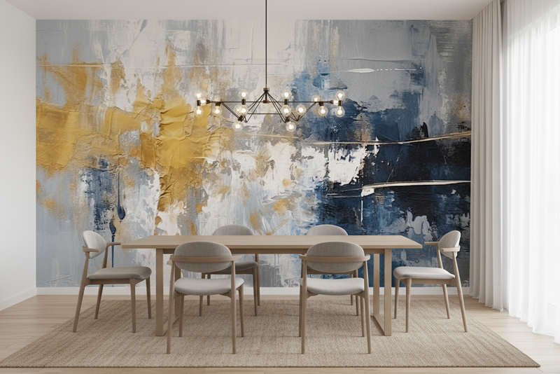 Golden Tides, Abstract Indigo and Ochre