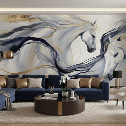 Elegant White Horses Wall Art Mural